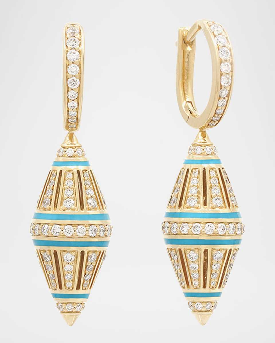 Merriyah 18K Yellow Gold Earrings with Turquoise Ceramic and Diamonds